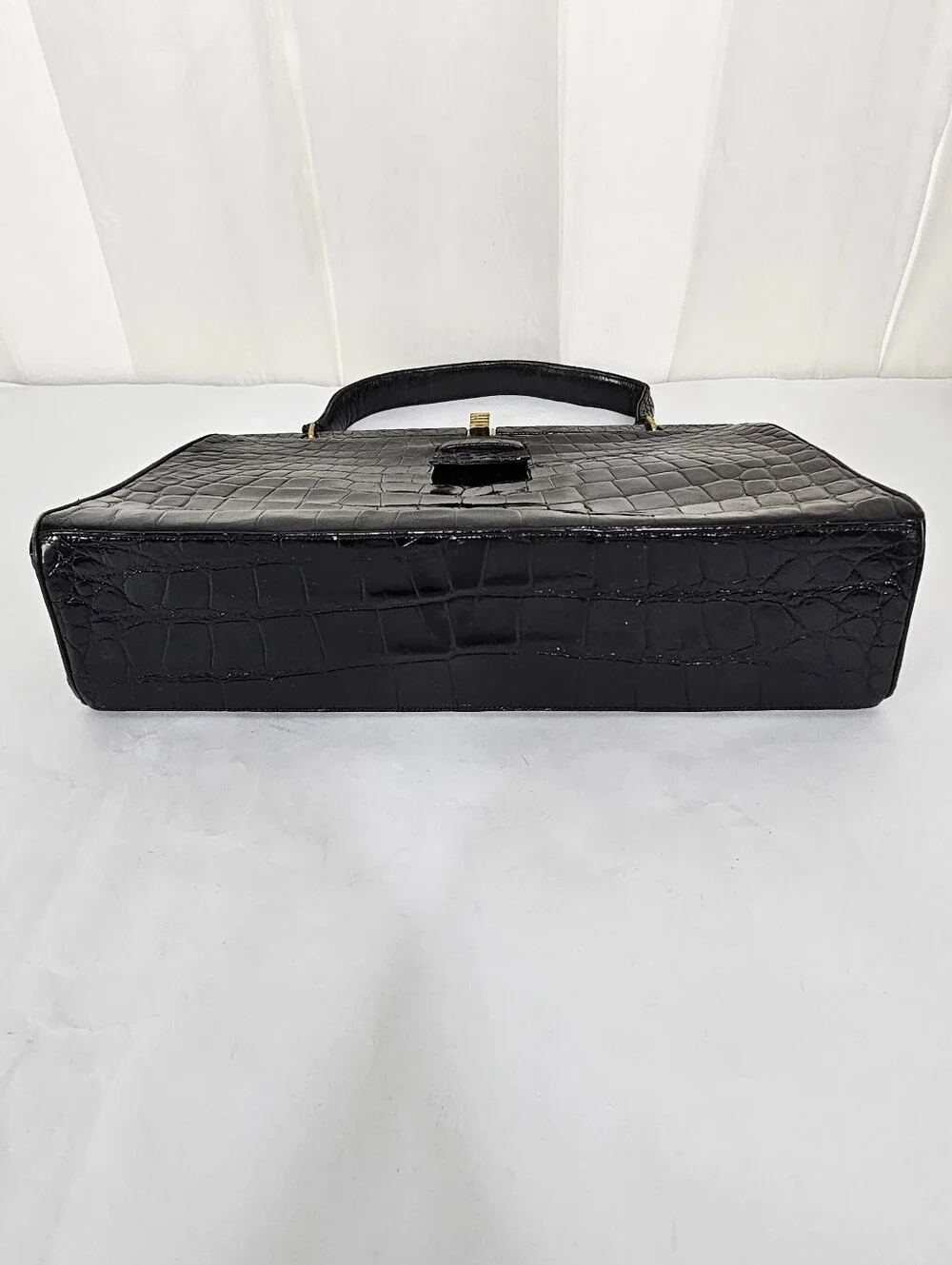 Vintage Rendl New York 1960s Original Black Alligator Top Handle Frame Bag